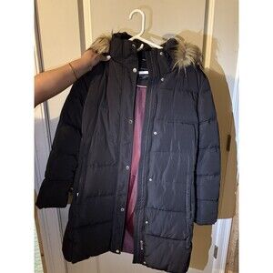 Tommy Hilfiger Women’s BlackPuffed Coat with Fur Hood Size Large